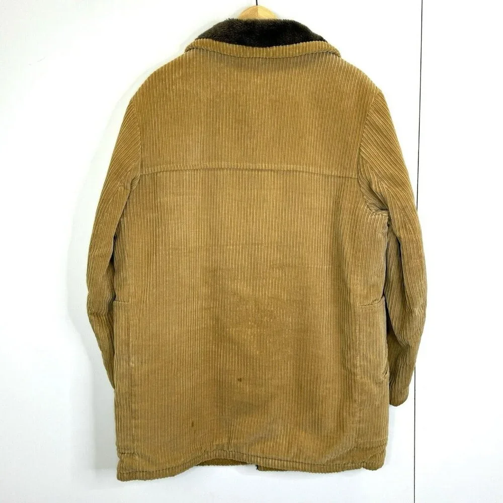 Vintage Sears Coat Mens Large 42 Corduroy Sherpa Fleece Hipster Boho Barn Chore